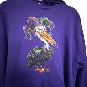 Mardi Gras Pelican Hoodie‎ Purple Pullover Graphic Print Sweatshirt
